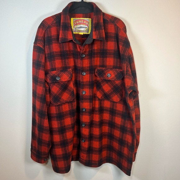 Juneau Other - Juneau Men's Plaid Flannel Shacket Shirt Black Red Heavy Fleece Pockets Cozy XXL